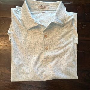 Peter Millar Summer comfort Polo - Large - white w/ light blue design - worn 2X